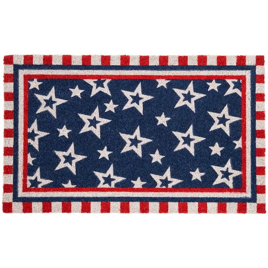 Blue &#x26; Red Patriotic Stars &#x26; Stripes Border Doormat